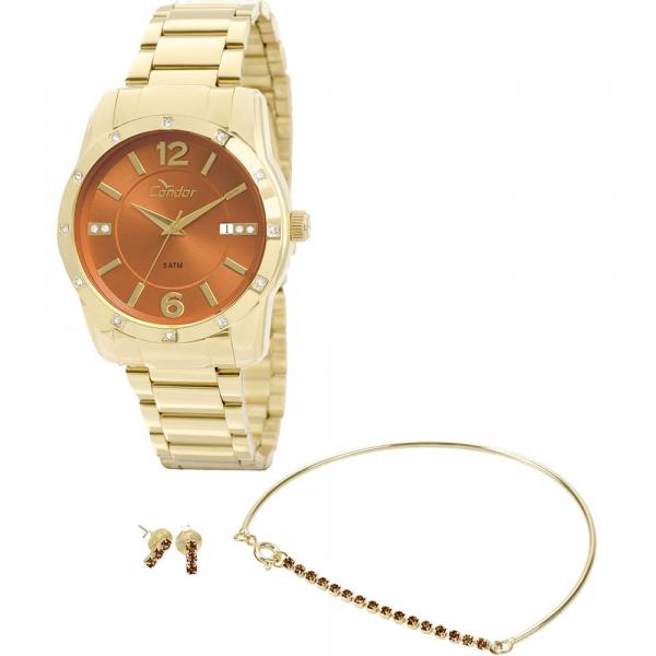 Relogio Condor Feminino com Pulseira e Brincos Cos2115st/4x - Dourado