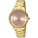 Relogio Condor Feminino Dourado e rosa a prova dagua grande strass CO2035KRH/4T