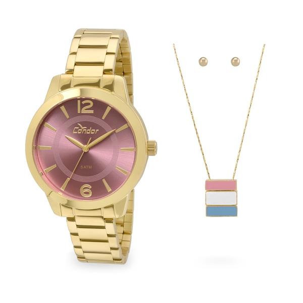 Relógio Condor Feminino Dourado Fundo Rosa CO2035KQE/K4T