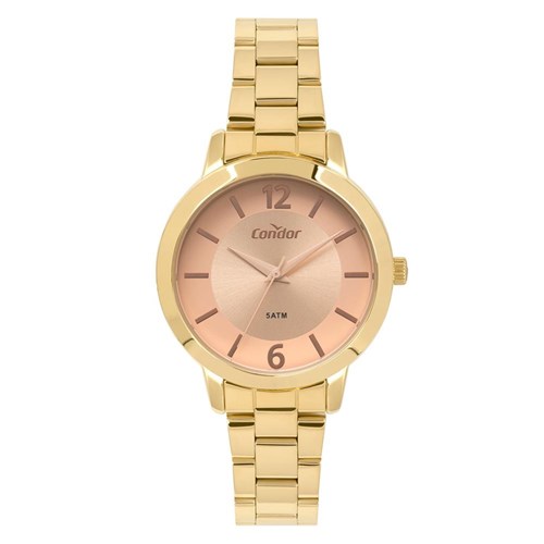 Relógio Condor Feminino Dourado Kit Fundo Rose Co2035kyz/K4t
