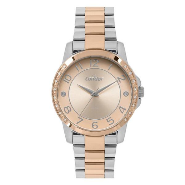 Relogio Condor Feminino Prata e rose grande a prova dagua strass CO2035MOQ/5J