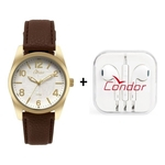 Relógio Condor Masculino Casual Dourado Com Fone De Ouvido