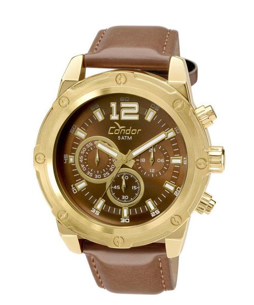 Relógio Condor Masculino Cronógrafo Couro Dourado Covd54Am/2M