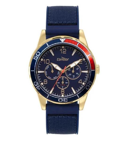 Relógio Condor Masculino Cronógrafo Dourado Pulseia Silicone Azul CO6P29IY/2A