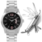 Relógio Condor Masculino Prata Clássico Casual + Canivete