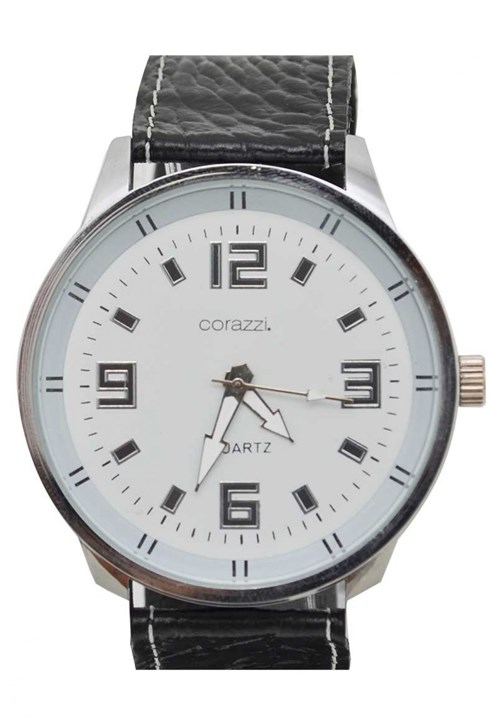 Relógio Corazzi Leather Deluxe Branco e Preto