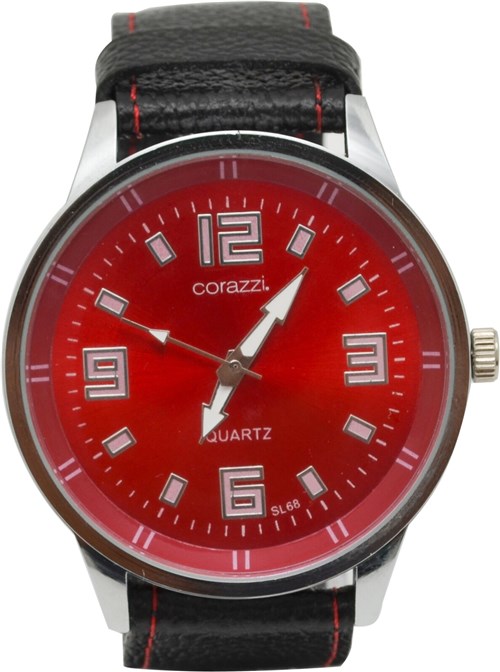 Relógio Corazzi Leather Deluxe Vermelho e Preto