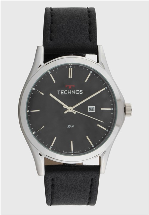 RelÃ³gio Couro Technos 2115MSG/0P Preto/Prata - Preto - Masculino - Dafiti