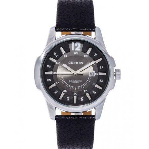 Relógio Curren 8123 Masculino Preto Pulseira de Couro Caixa Prata