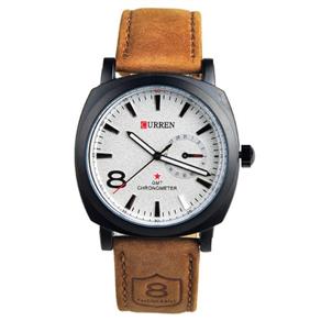 Relógio Curren 8139 Masculino Branco Pulseira de Couro