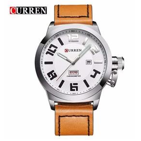 Relógio Curren 8270 Masculino Prata Marrom Pulseira de Couro