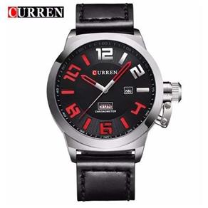 Relógio Curren 8270 Masculino Prata Preto Pulseira de Couro