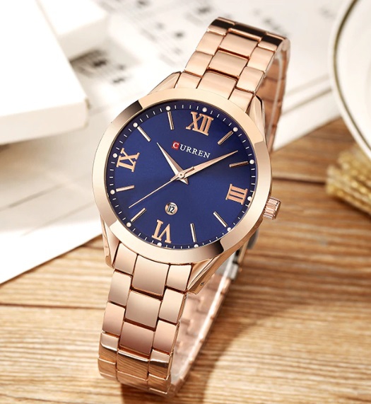 Relógio Curren Feminino Rosé e Azul a Quartz Mod 9007