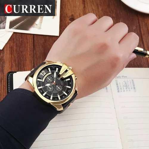 Relógio Curren Masculino 8176 Dourado Preto Couro