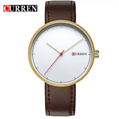 Relógio Curren Masculino Couro Quartz Modelo 8223 Dourado