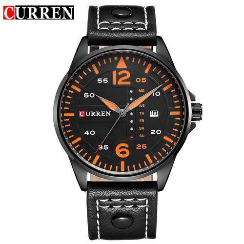 Relógio Curren Original 8224 Masculino Preto Laranja