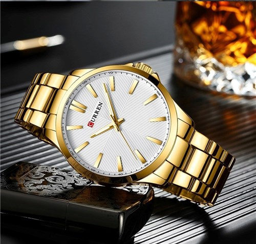 Relogio Curren Relógios de Luxo (Dourado com Branco)