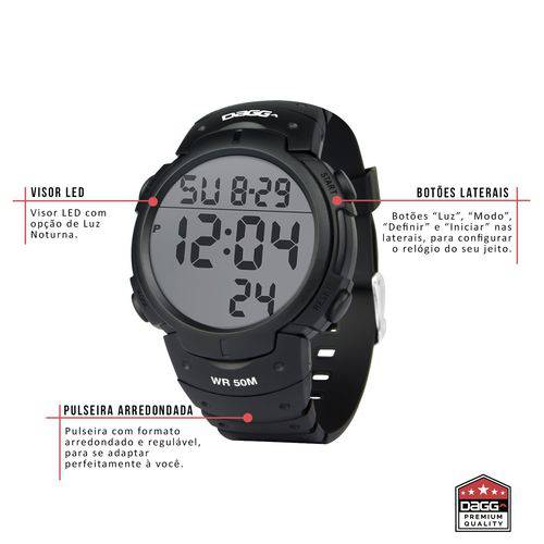 Relógio Dagg Digital Watch Gear Running Fit Black