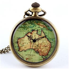 Relógio de Bolso Mapa da Austrália Vintage Bronze - Dourado