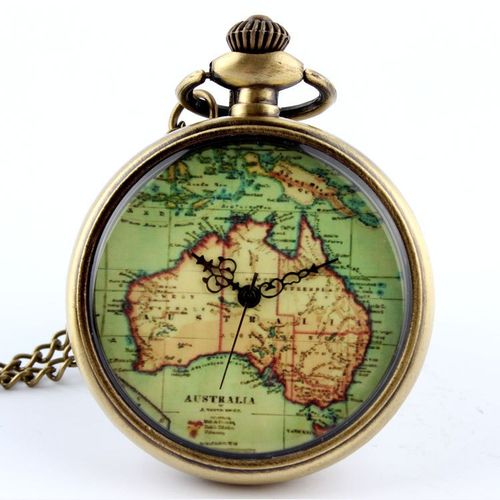 Relógio de Bolso Mapa da Austrália Vintage Bronze - Dourado