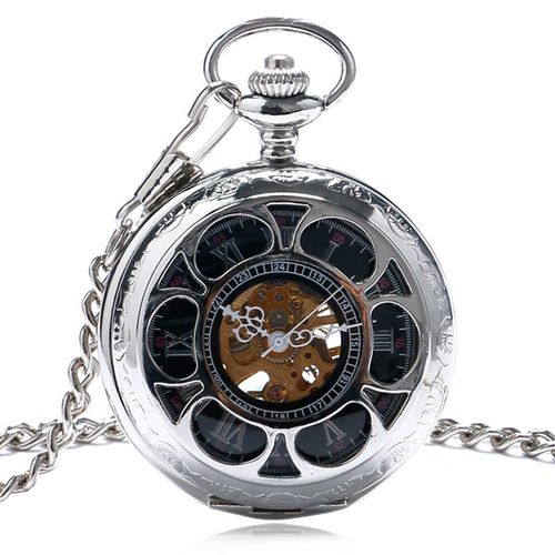 Relógio de Bolso Mecânico Steampunk Prata