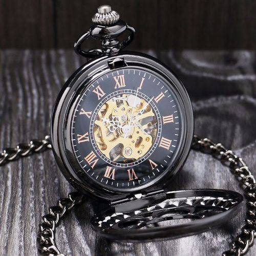 Relógio de Bolso Mecânico Steampunk Preto Alta Qualidade - Preto