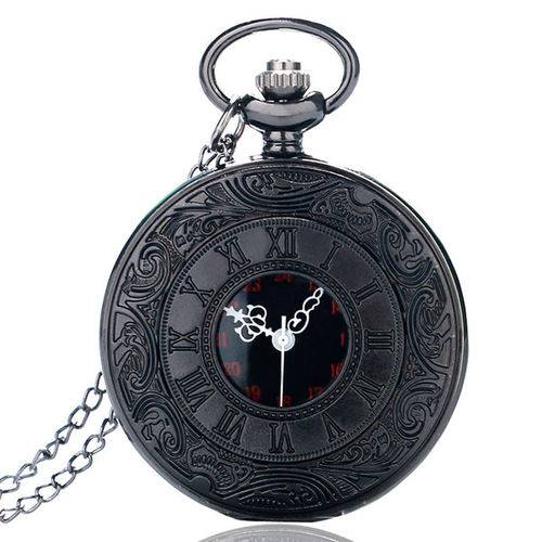 Relógio de Bolso Steampunk Corrente Vintage - Preto