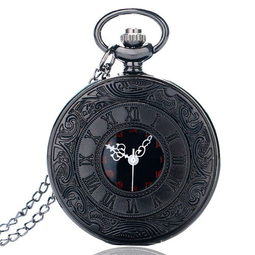 Relógio de Bolso Steampunk Preto com Corrente Vintage