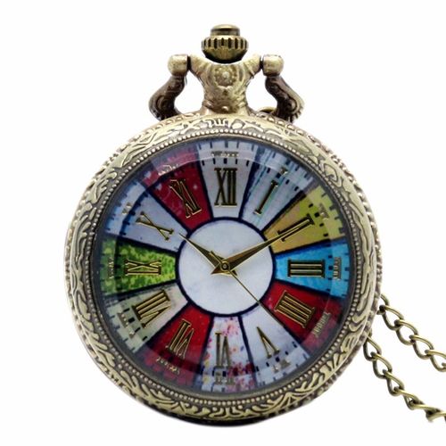 Relógio de Bolso Vintage Colorido Números Romanos