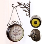 Relógio de jardim de estação dupla face - 24cm Tipo de suspensão Decoração retro vintage