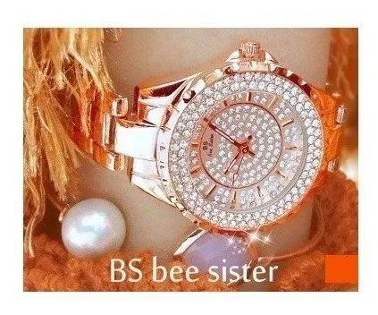 Relógio de Luxo Feminino com Strass Austríacos Bs Bee Sister 0280
