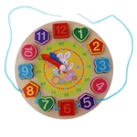 Relógio De Madeira Digital Toy Lacing String Beads Kids Learn Time Numbers Rabbit