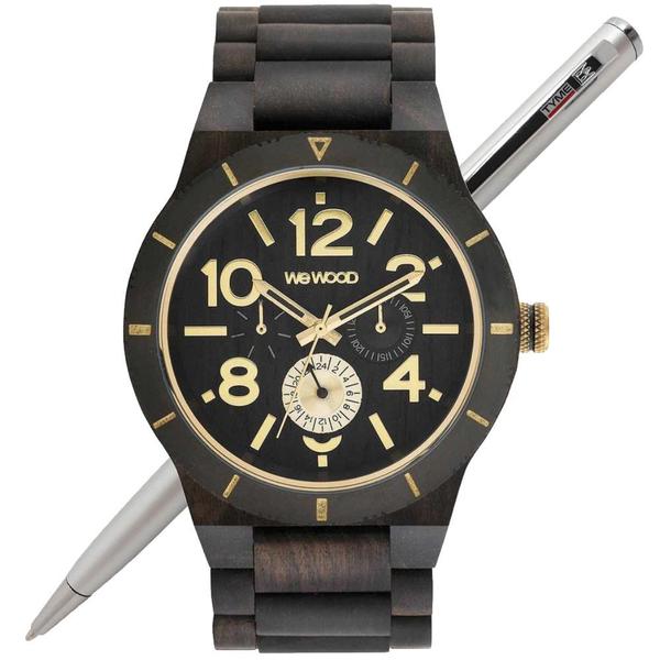 Relógio de Madeira Masculino Wewood Kardo Mb Black Rough Gold WWKR08