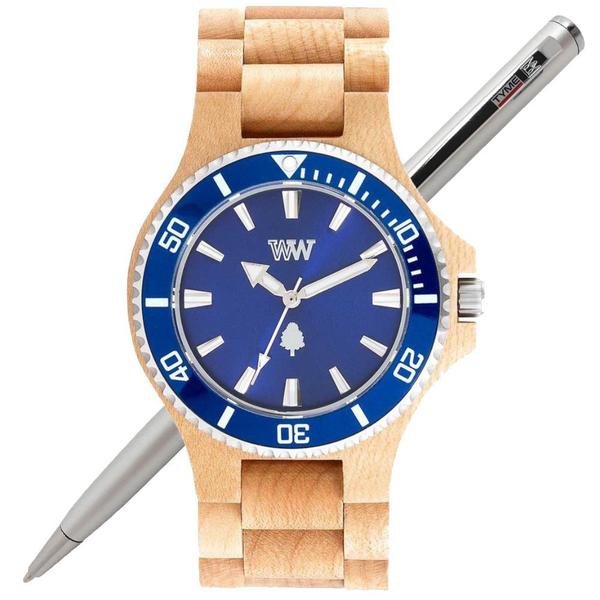 Relógio de Madeira Wewood Masculino Date Mb Beige Blue WWD14