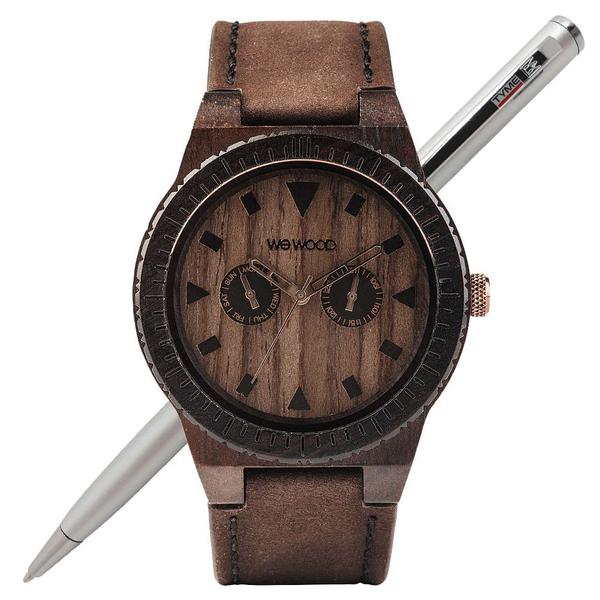 Relógio de Madeira Wewood Masculino Wewood Leo Leather Chocolate WWLE02