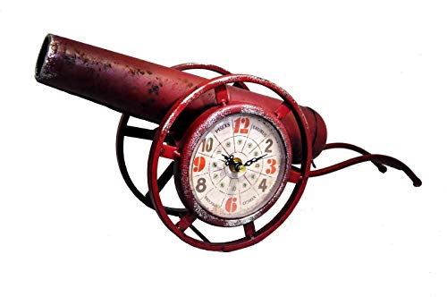 Relógio de Mesa Canhão na Cor Vermelha em Metal Vintage