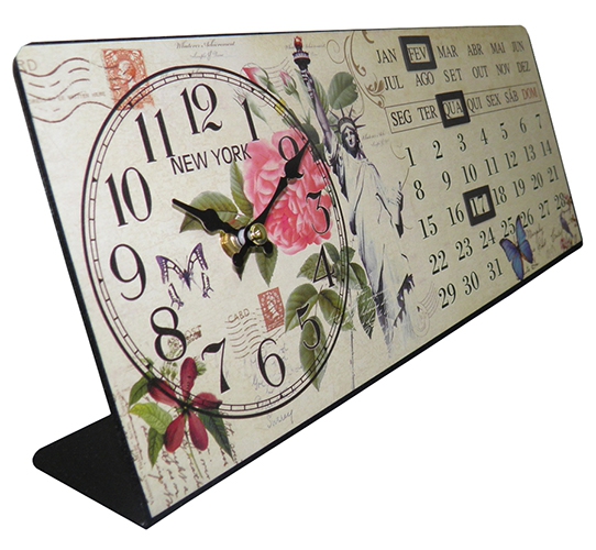 Relogio de Mesa com Calendario Tema New York Vintage Retro Deco - Braslu