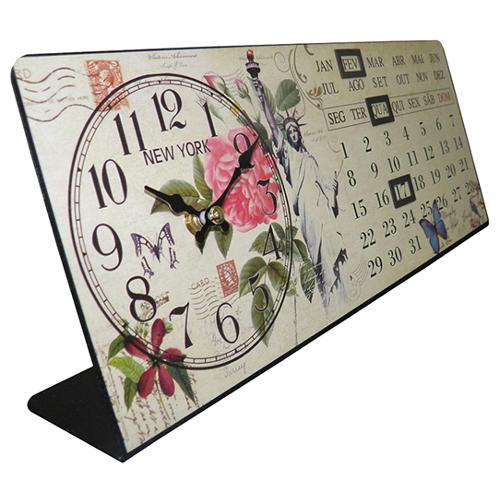 Relogio de Mesa com Calendario Tema New York Vintage Retro Deco