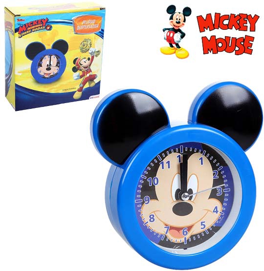 Relogio de Mesa Despertador de Plastico Mickey Orelha Azul na Caixa - Etihome