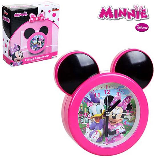 Relogio de Mesa Despertador de Plastico Minnie Orelha Rosa na Caixa - Etihome