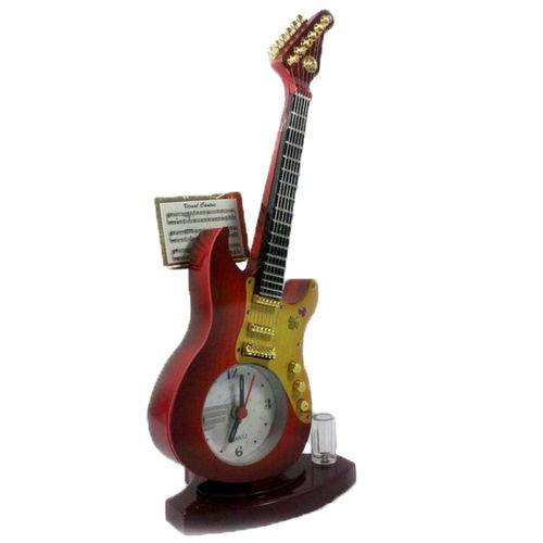 Relógio de Mesa Despertador Porta Caneta Formato Guitarra