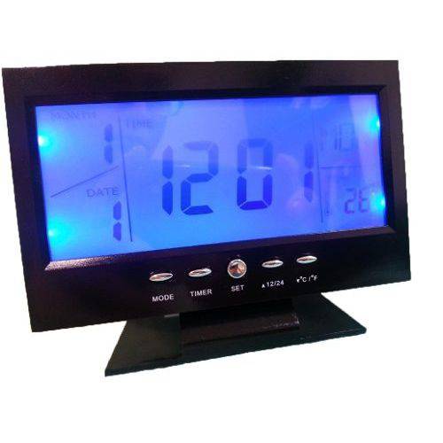 Relógio de Mesa Digital com Despertador Temperatura Calendário e Luz de Fundo 8082 Preto