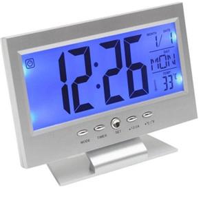 Relógio de Mesa Digital Despertador Temperatura Prata