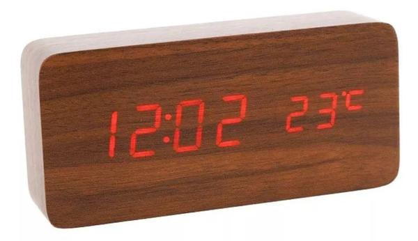 Relógio de Mesa Estilo Madeira Retrô com Alarme e Temperatura - Importado