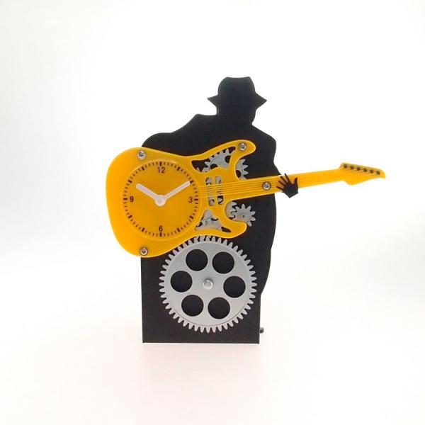 Relógio de Mesa Guitarra Preto/Amarelo Plástico 22x22 Cm - Kit Gil