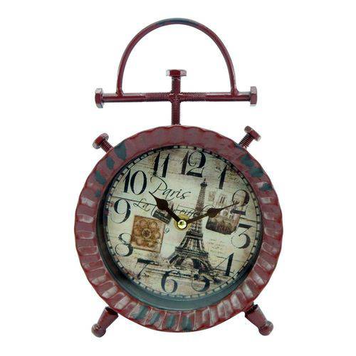 Relógio de Mesa Old Red Paris em Metal - 18x15 Cm