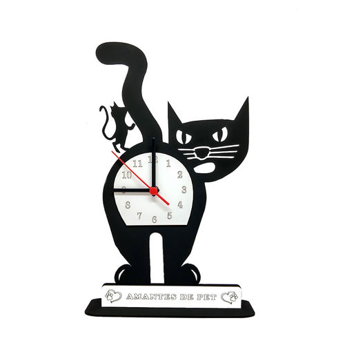 Relógio de Mesa ou Parede Gato com Rato em Cima Linha Pet