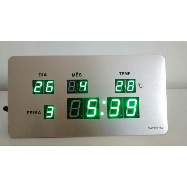 Relógio de Mesa Painel Led Verde Digital Calendário Hora Temperatura - Maya