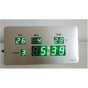 Relógio de Mesa Painel Led Verde Digital Calendário Hora Temperatura