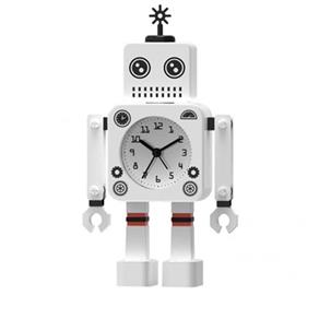 Relógio de Mesa Robô de Metal Branco